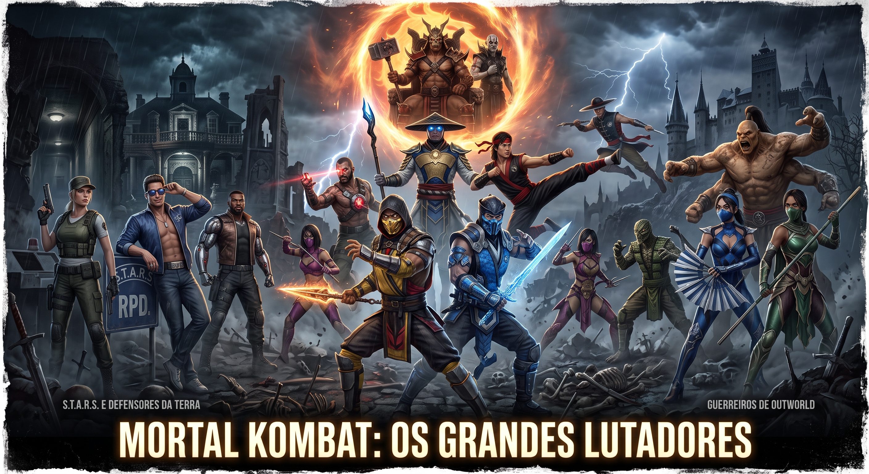 Principais lutadores de Mortal Kombat agrupados numa imagem.