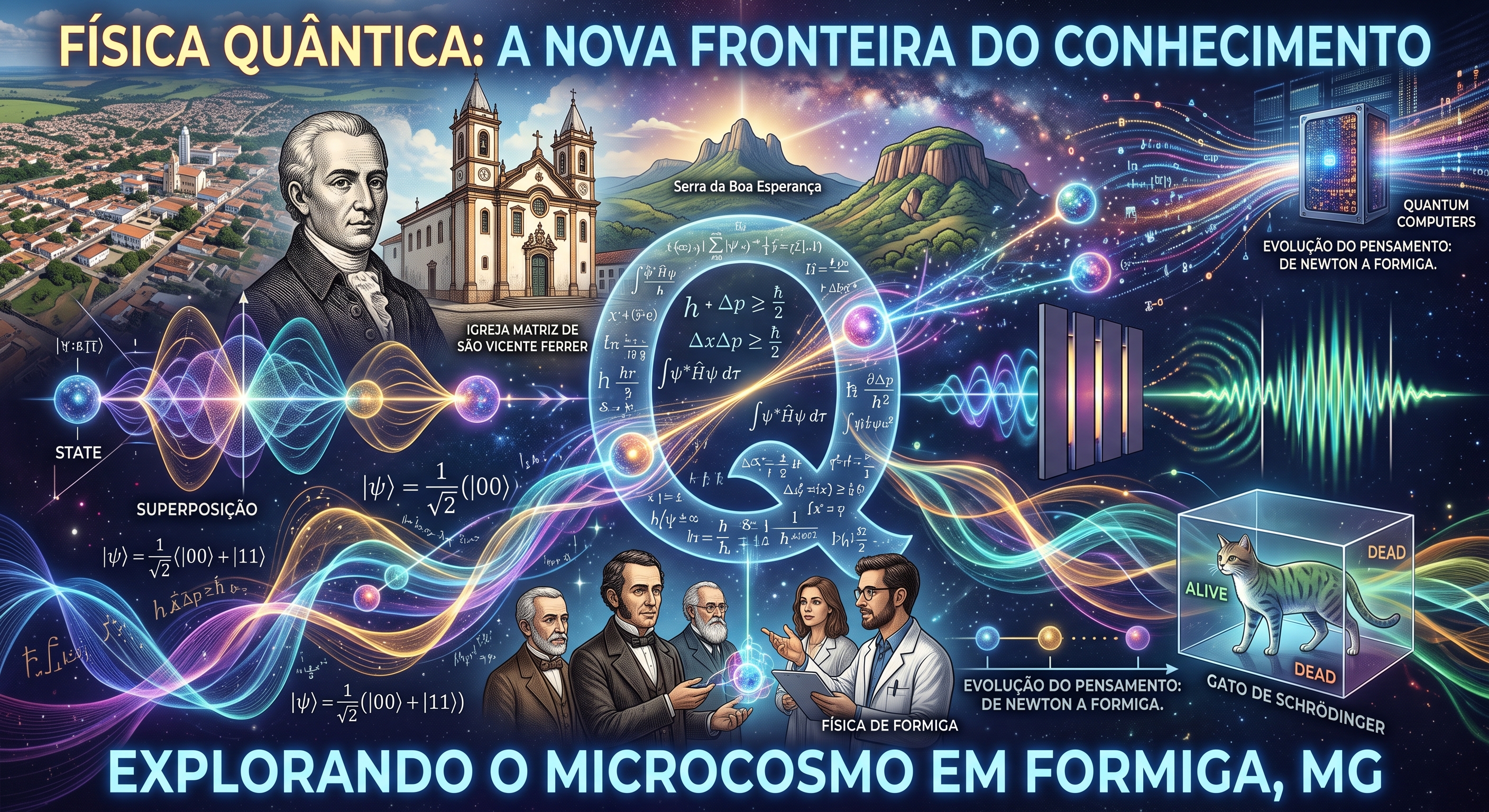 Diversas imagens de pesquisas e teorias quanticas.