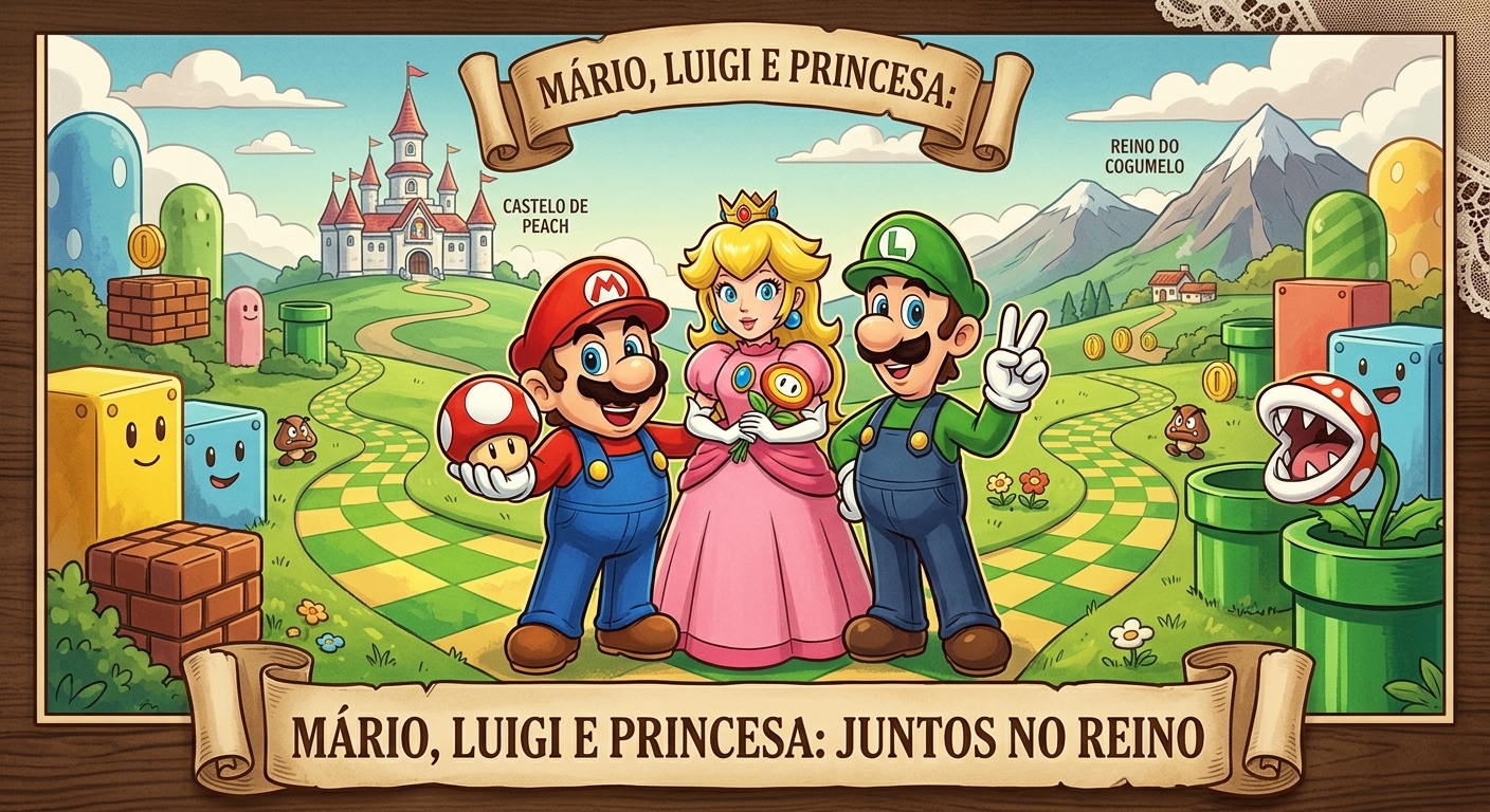 Mario e Luigie com a Princesa acenando para o público.